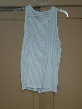 Striped Light Blue Ribbed Tank Top